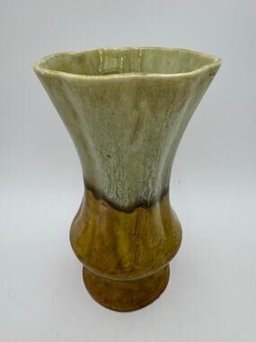 Vintage Vase MCM Drip Glaze in Green Tones Planter 9.5 Inches Mid Century